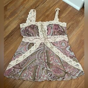 90’s RARE! Arden B Lace Trim Suede Tie Multi Color Top Small